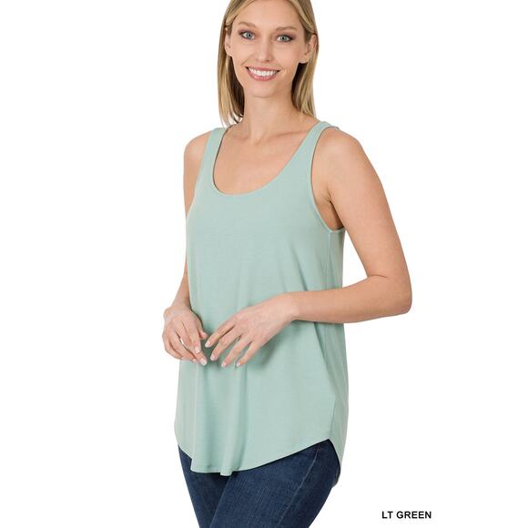 1X Light Green Scoop Neck Round Hem Tank Top Zenana Plus size comfy cool - Picture 1 of 13
